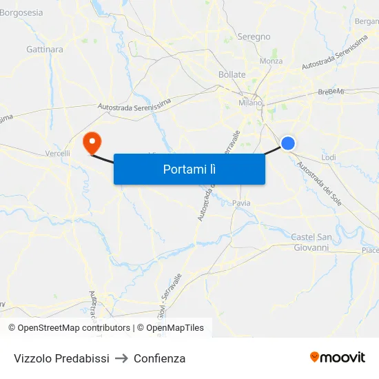 Vizzolo Predabissi to Confienza map