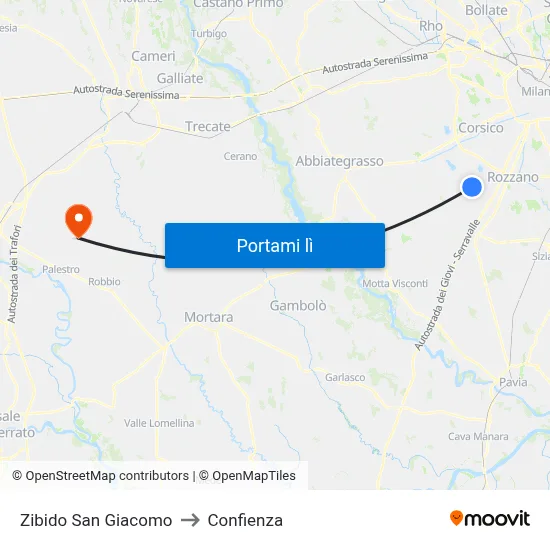 Zibido San Giacomo to Confienza map