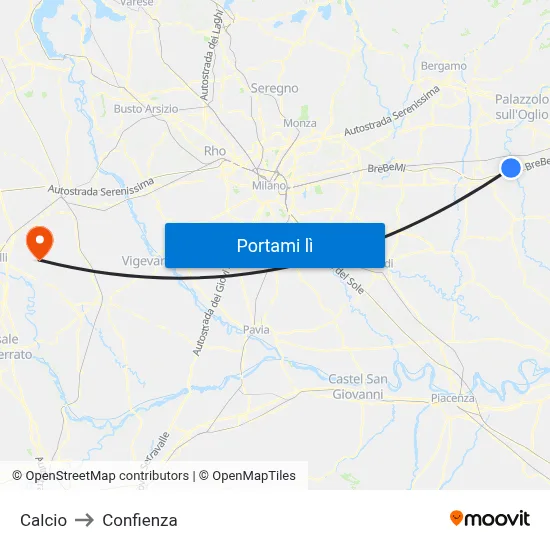 Calcio to Confienza map