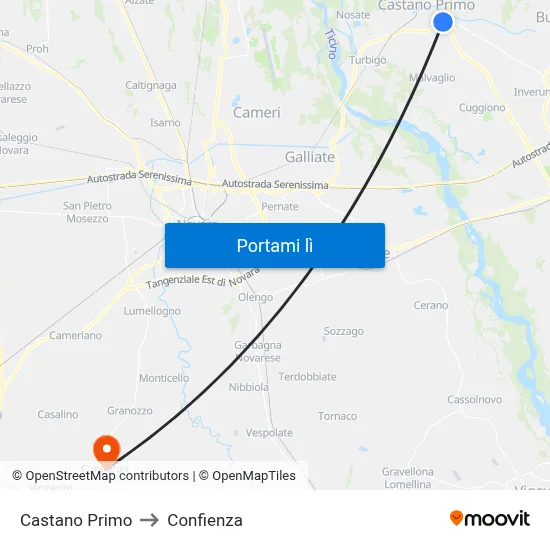 Castano Primo to Confienza map