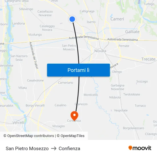San Pietro Mosezzo to Confienza map