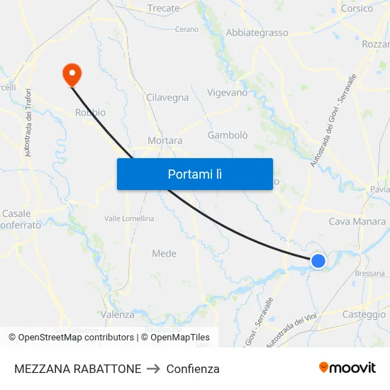 MEZZANA RABATTONE to Confienza map