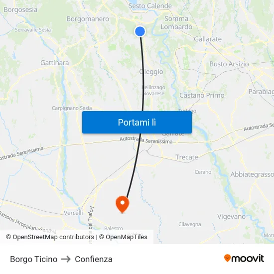 Borgo Ticino to Confienza map