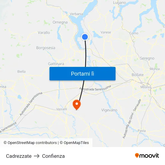 Cadrezzate to Confienza map
