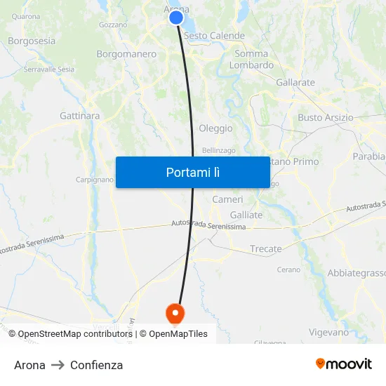 Arona to Confienza map