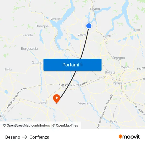 Besano to Confienza map