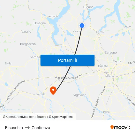 Bisuschio to Confienza map