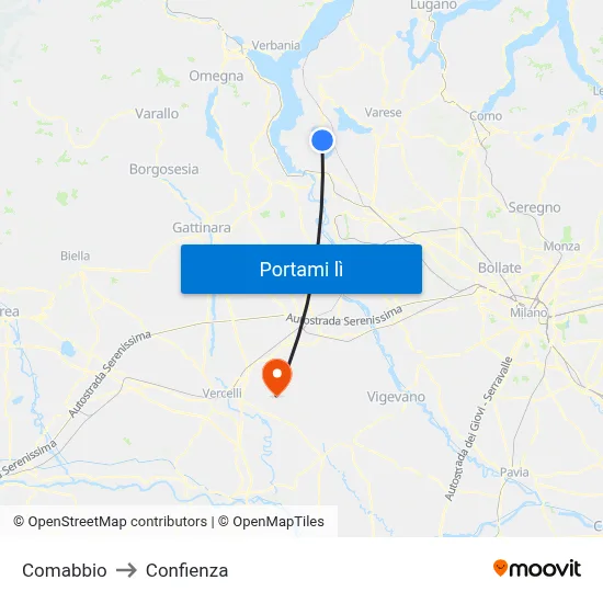 Comabbio to Confienza map