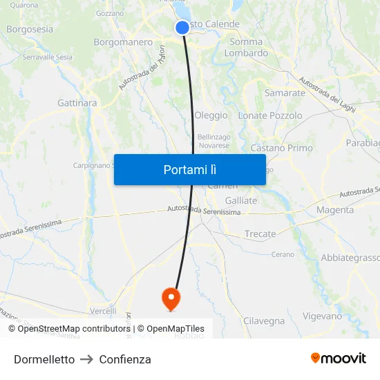 Dormelletto to Confienza map