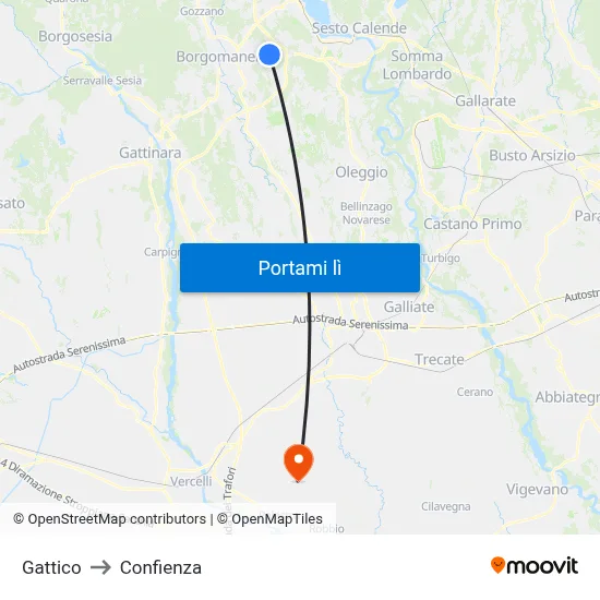 Gattico to Confienza map