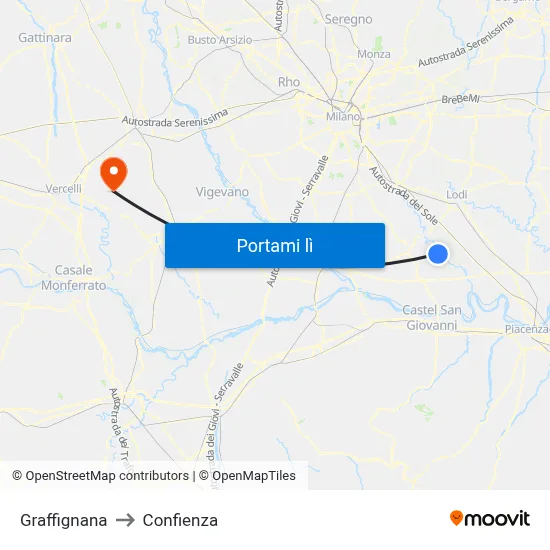 Graffignana to Confienza map