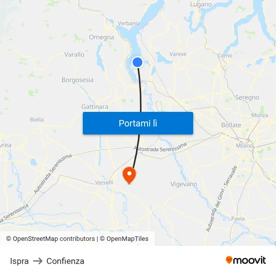 Ispra to Confienza map