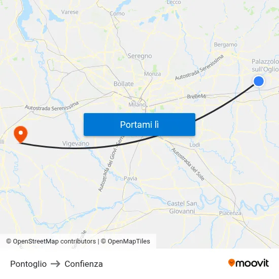 Pontoglio to Confienza map