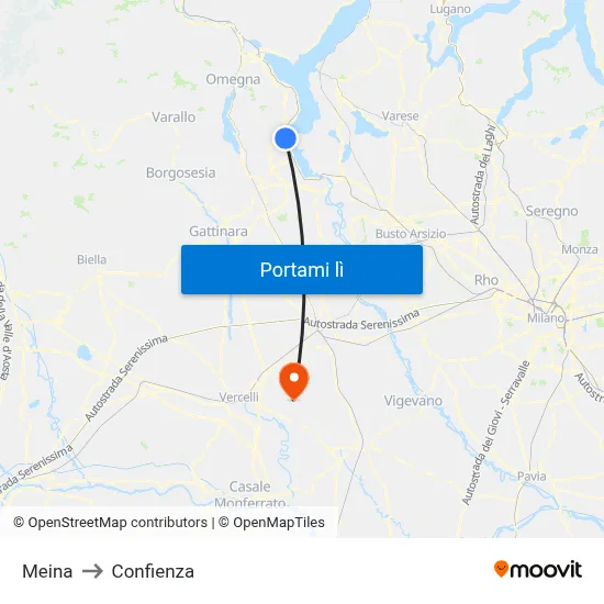 Meina to Confienza map