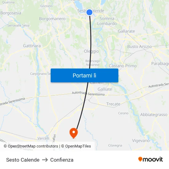 Sesto Calende to Confienza map