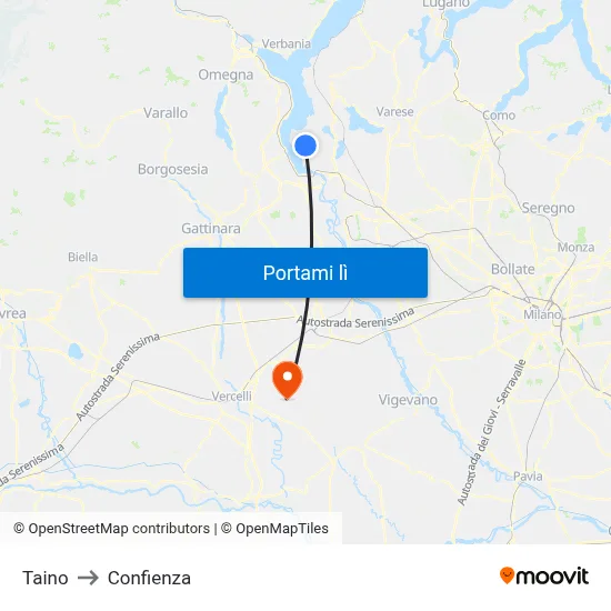 Taino to Confienza map