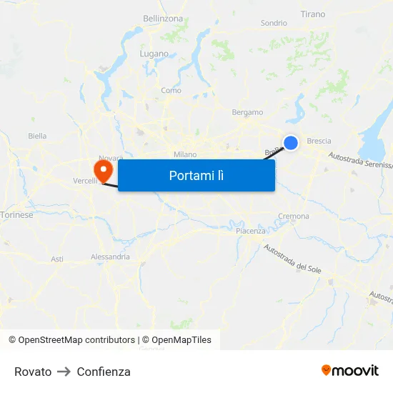 Rovato to Confienza map