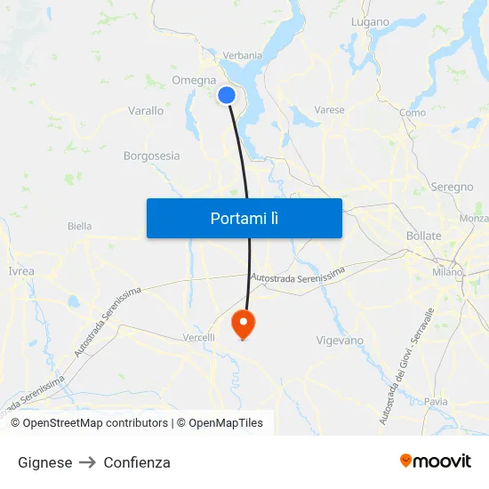 Gignese to Confienza map