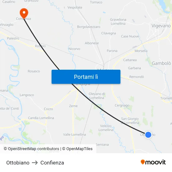Ottobiano to Confienza map