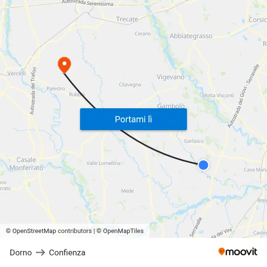 Dorno to Confienza map
