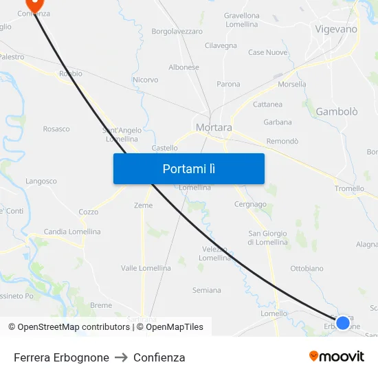Ferrera Erbognone to Confienza map