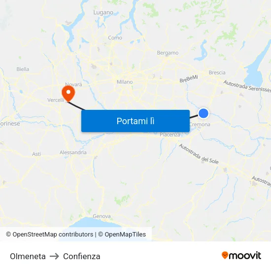 Olmeneta to Confienza map