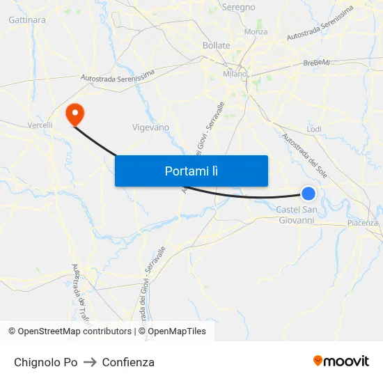 Chignolo Po to Confienza map