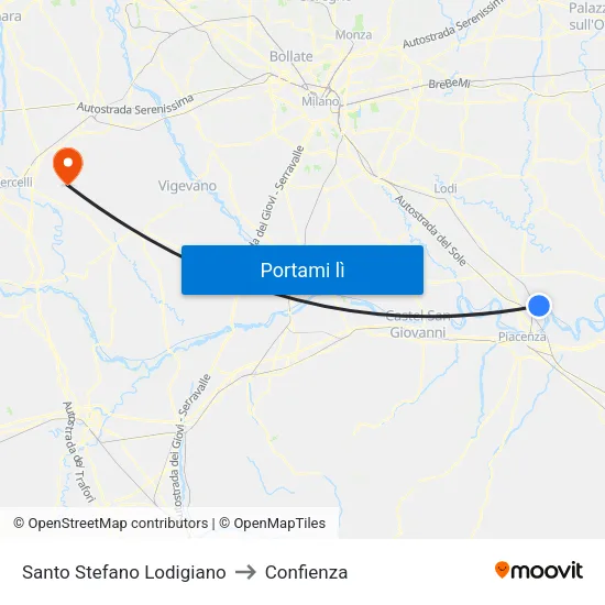 Santo Stefano Lodigiano to Confienza map
