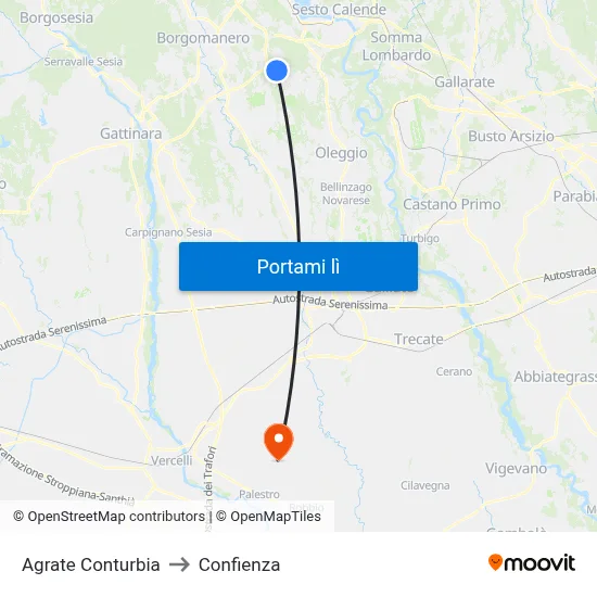 Agrate Conturbia to Confienza map