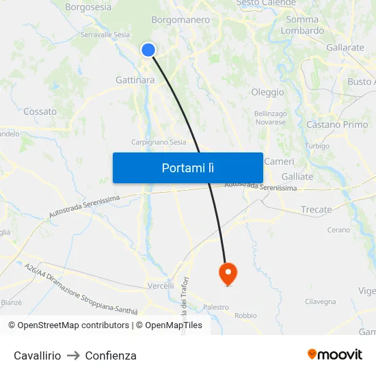 Cavallirio to Confienza map