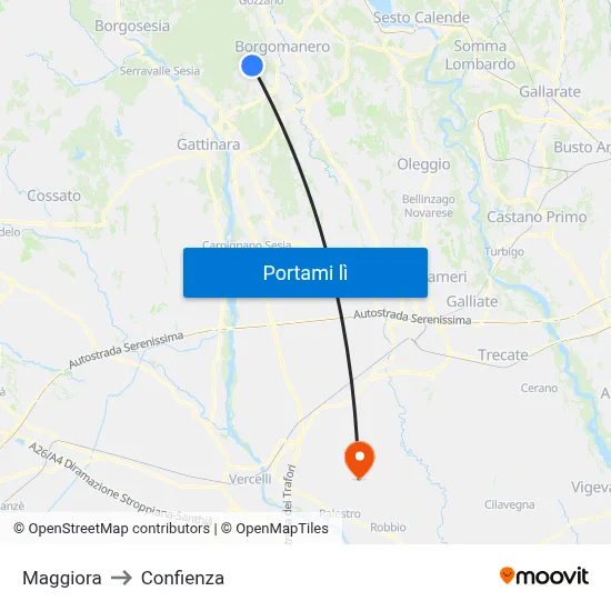 Maggiora to Confienza map