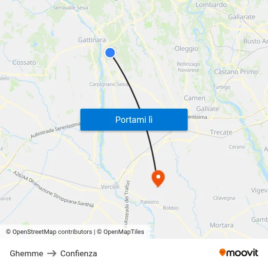 Ghemme to Confienza map