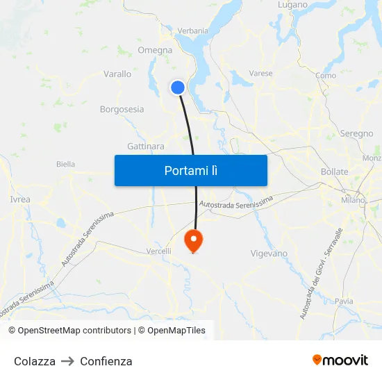 Colazza to Confienza map