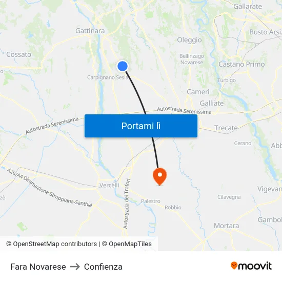 Fara Novarese to Confienza map