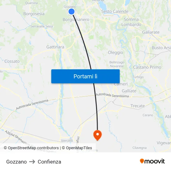 Gozzano to Confienza map