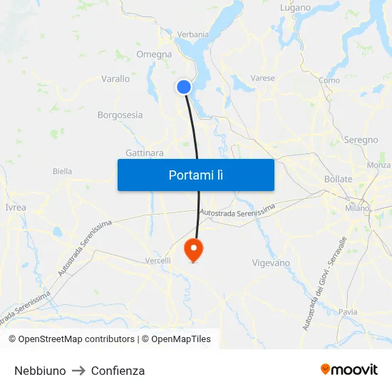 Nebbiuno to Confienza map