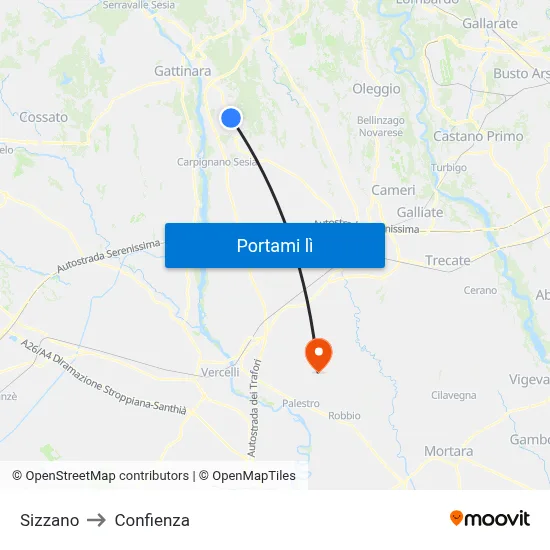 Sizzano to Confienza map