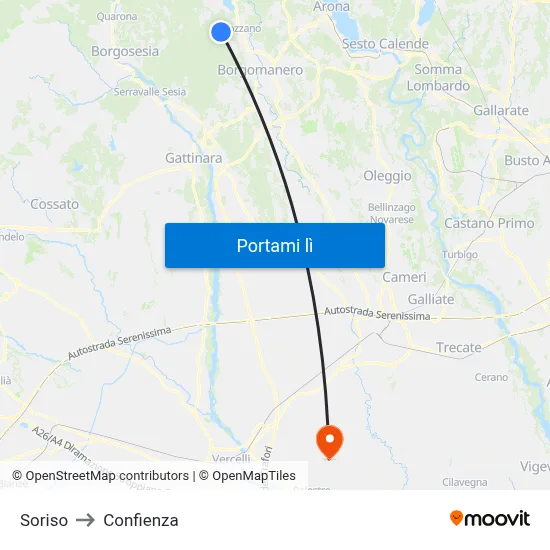 Soriso to Confienza map