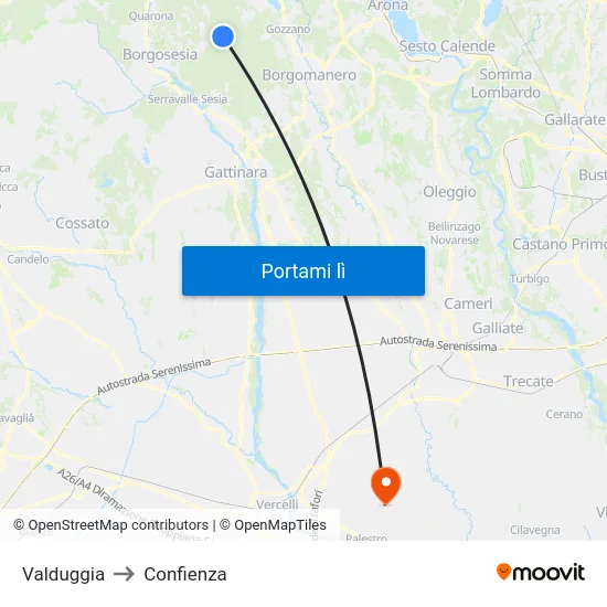 Valduggia to Confienza map