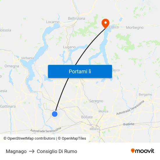 Magnago to Consiglio Di Rumo map