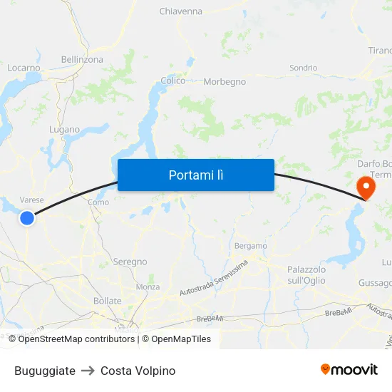Buguggiate to Costa Volpino map