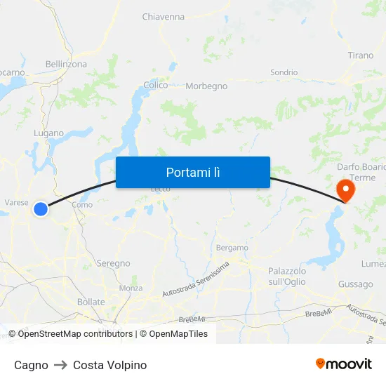 Cagno to Costa Volpino map