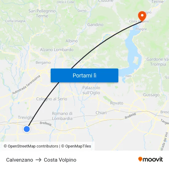 Calvenzano to Costa Volpino map