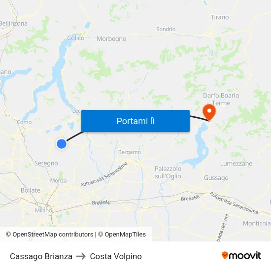 Cassago Brianza to Costa Volpino map