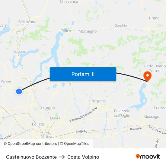 Castelnuovo Bozzente to Costa Volpino map