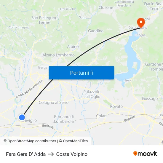 Fara Gera D' Adda to Costa Volpino map