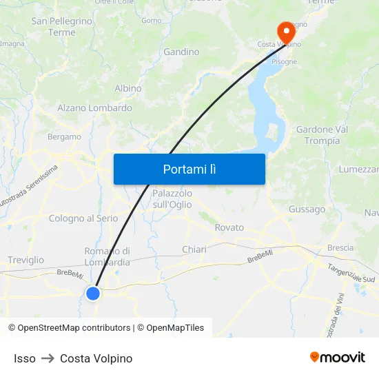 Isso to Costa Volpino map