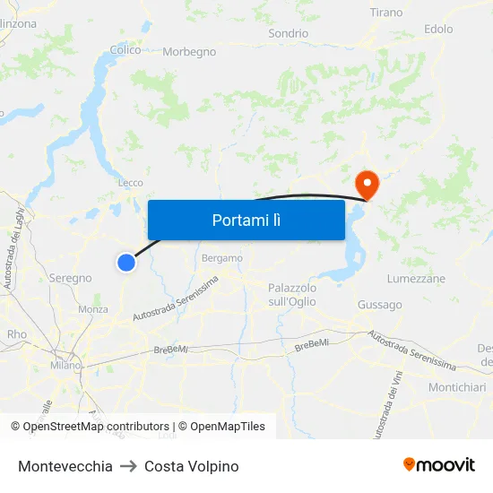 Montevecchia to Costa Volpino map
