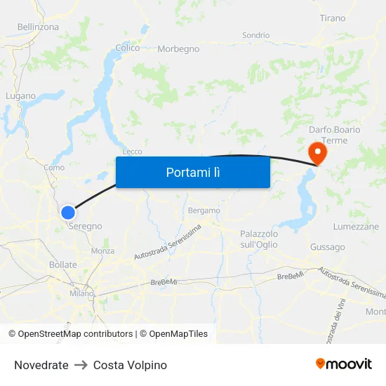 Novedrate to Costa Volpino map