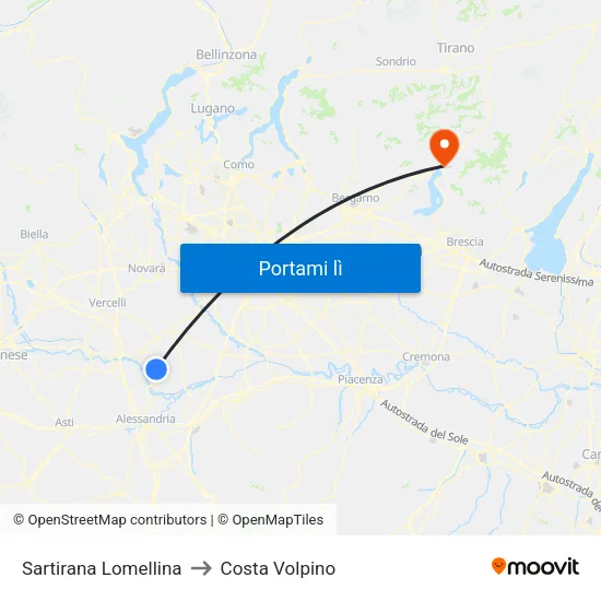 Sartirana Lomellina to Costa Volpino map